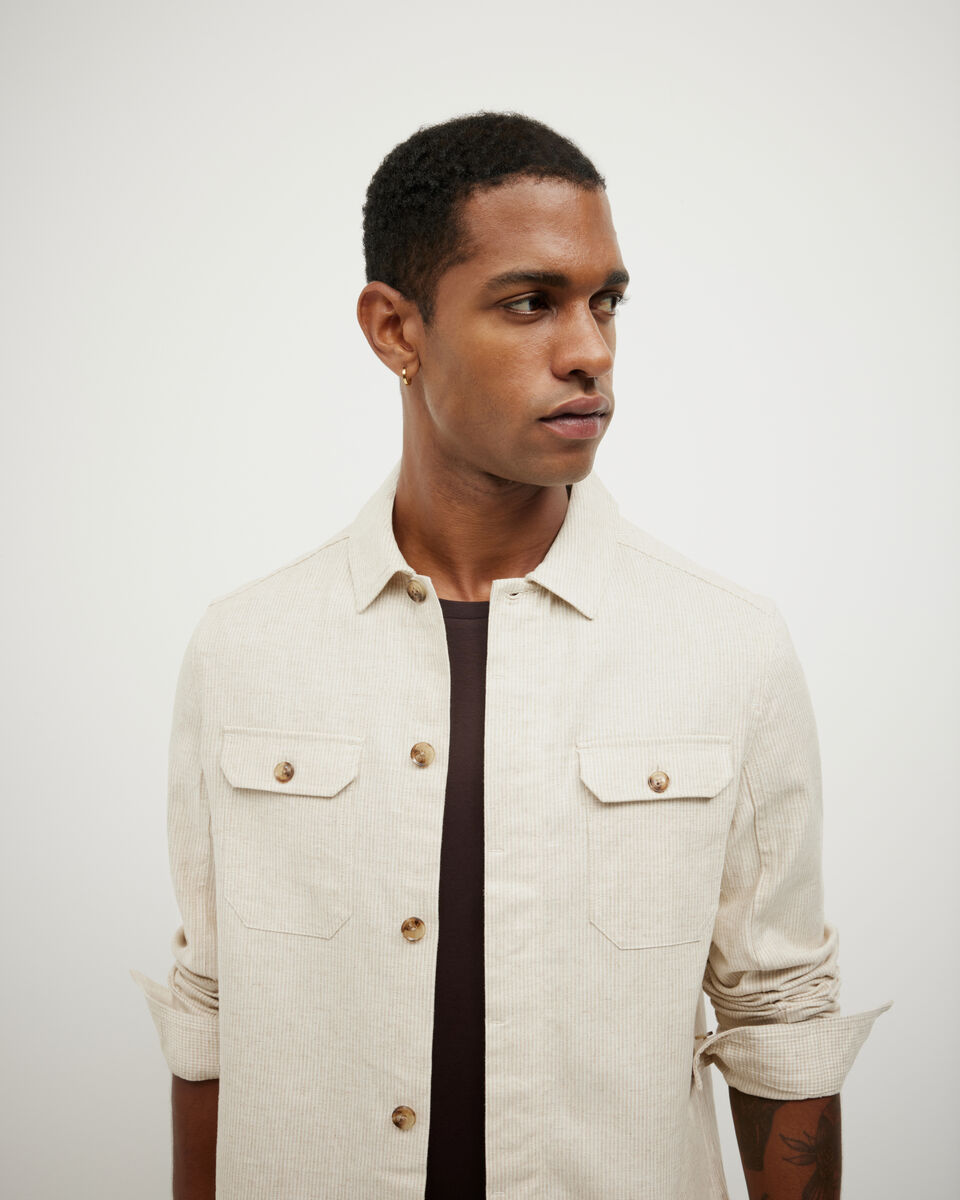 Striped Long Sleeve Overshirt, Natural, hi-res